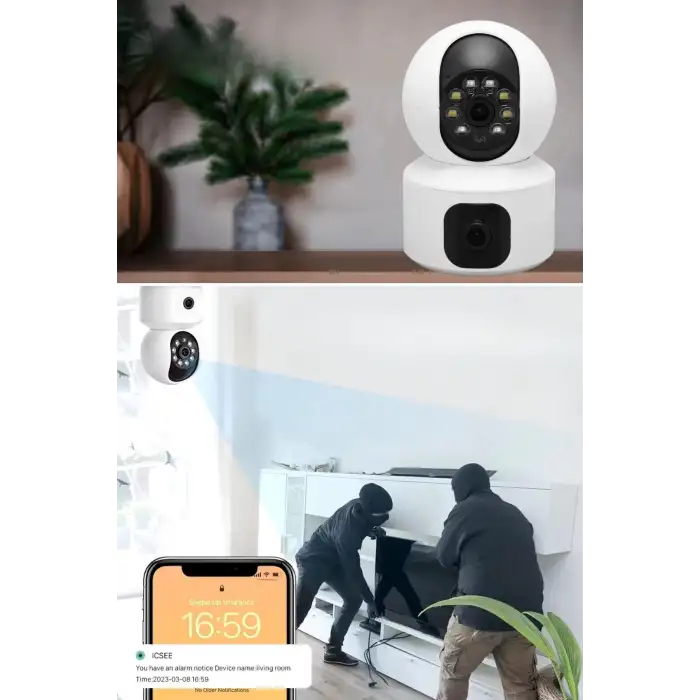 New Çift Kameralı Wifi Bağlantılı Gece Görüşlü Ev Tipi Güvenlik Kamerası