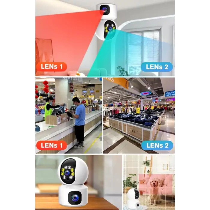 New Çift Kameralı Wifi Bağlantılı Gece Görüşlü Ev Tipi Güvenlik Kamerası