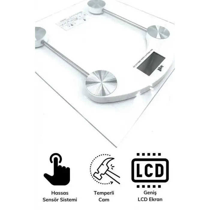 New Dijital Kare Cam Baskül Darbelere Karşı Dayanıklı Terazi Yüksek Hassasiyetli Tartı Tf 1052