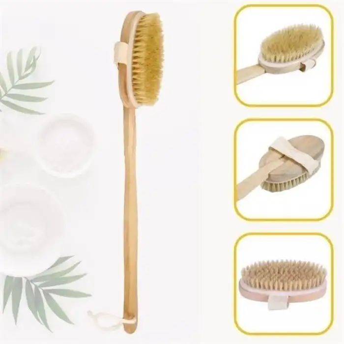 New Doğal At Kılı Selülit Karşıtı Sapı Çıkabilen Ahşap Banyo Fırçası