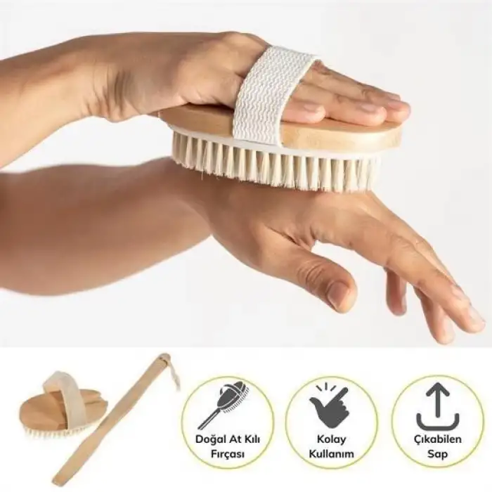 New Doğal At Kılı Selülit Karşıtı Sapı Çıkabilen Ahşap Banyo Fırçası