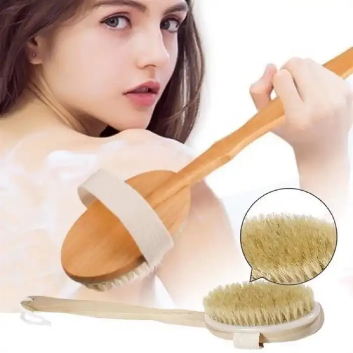 New Doğal At Kılı Selülit Karşıtı Sapı Çıkabilen Ahşap Banyo Fırçası