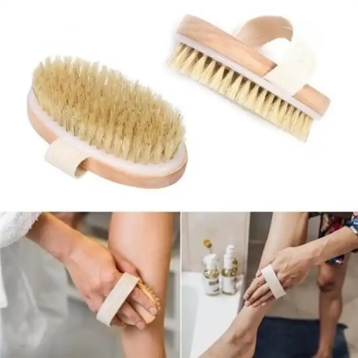 New Doğal At Kılı Selülit Karşıtı Sapı Çıkabilen Ahşap Banyo Fırçası