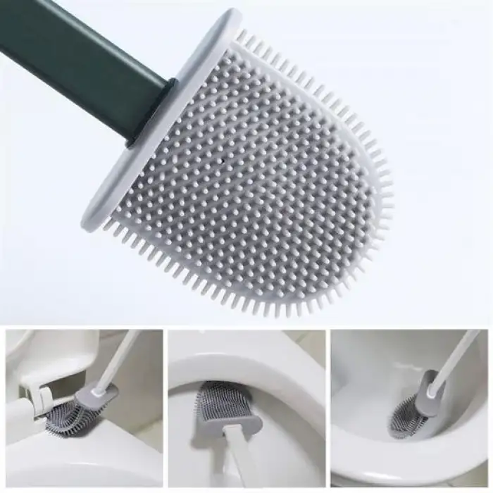 New Duvara Monte Edilebilir Kapaklı Askılı Klozet Yumuşak Silikon Başlıklı Tuvalet Fırçası Seti