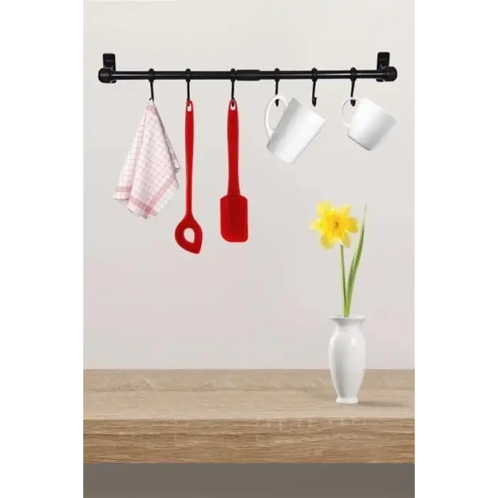 New Duvara Monte Edilen 6 Kancalı Dekor Kaşıklık ve Kupa Askısı