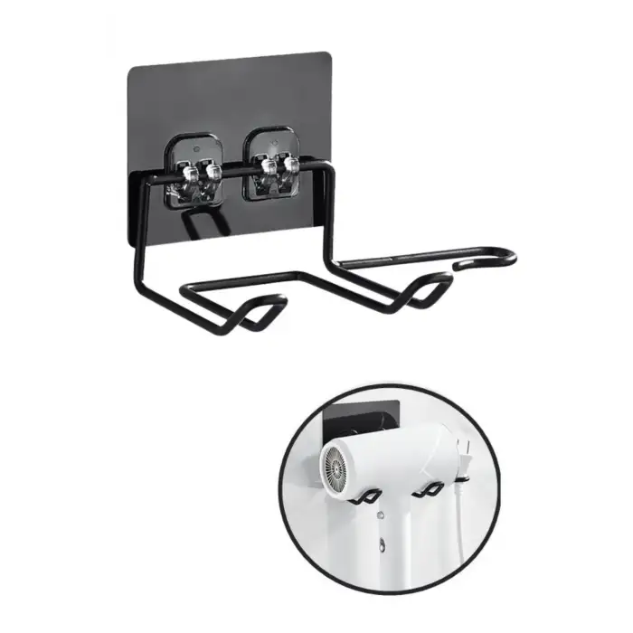 New Fön Makine Askısı Siyah Yapışkanlı Fön Makine Tutucu