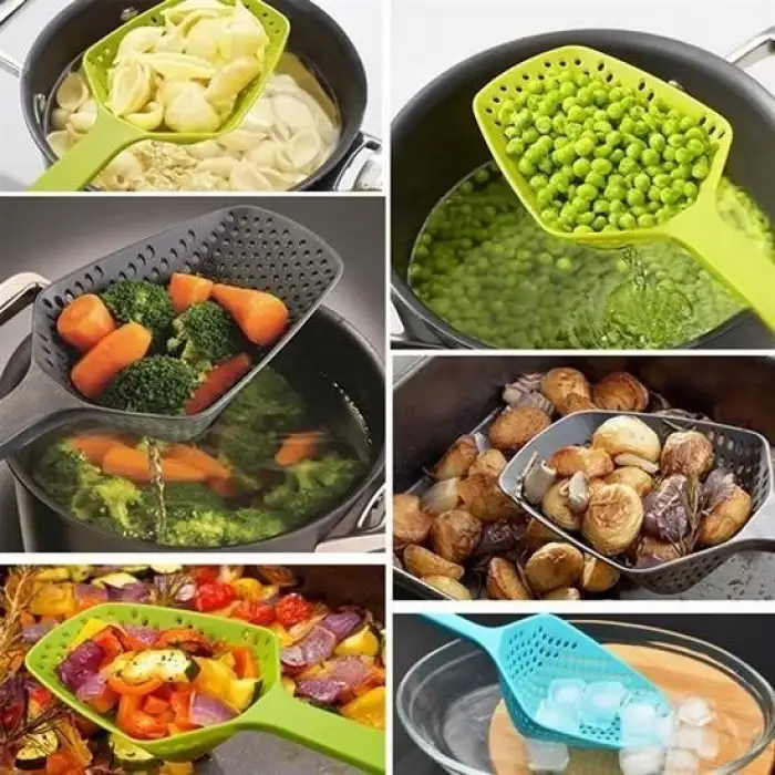 New Isıya Dayanıklı Plastik Süzgeçli Kızartma ve Sebze Haşlama Kepçesi