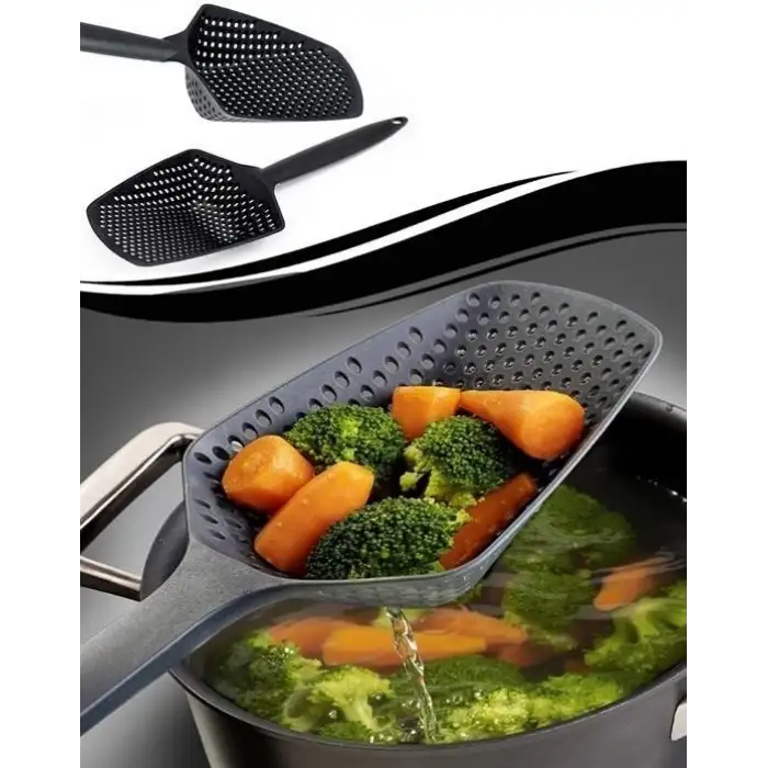 New Isıya Dayanıklı Plastik Süzgeçli Kızartma ve Sebze Haşlama Kepçesi