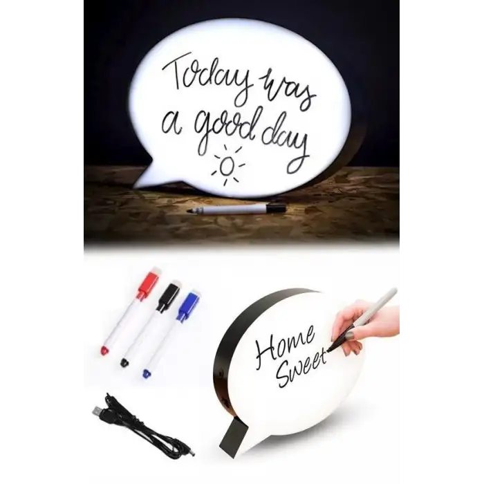 New Kalemle Yazılabilen Konuşma Balonu Görünümlü Işıklı Mesaj Panosu