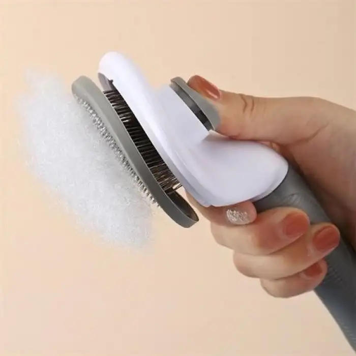 New Kedi Köpek Tüy Toplayıcı Kendini Temizleyebilen Ergonomik Rahat Evcil Hayvan Tarağı Gri