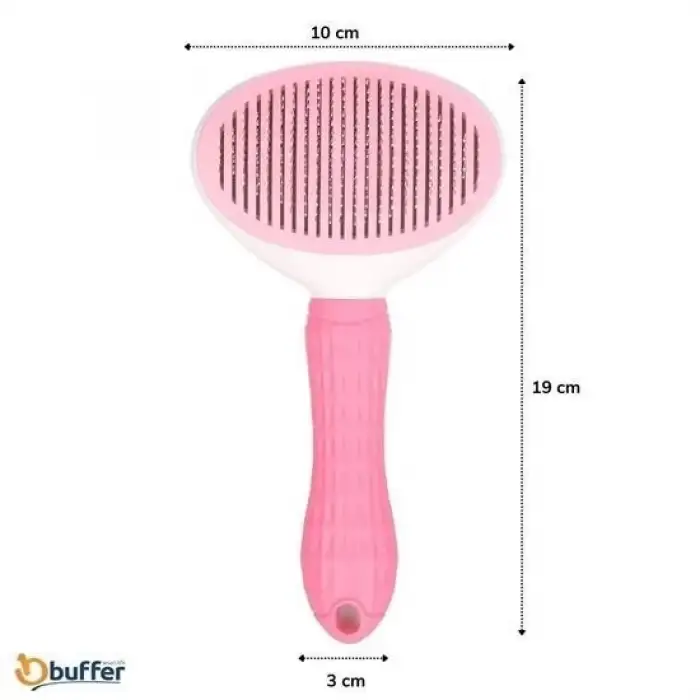 New Kedi Köpek Tüy Toplayıcı Kendini Temizleyebilen Ergonomik Saplı Evcil Hayvan Tarağı Pembe