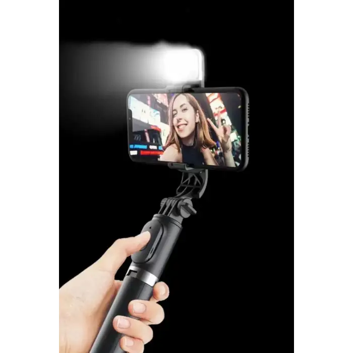 New Kendiliğinden Işıklı Masaüstü Tripod Olabilen Telefon Tutuculu Kablosuz Kumandalı Selfie Çubuğu
