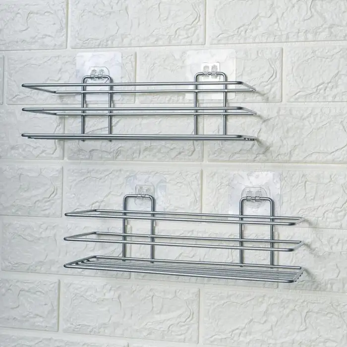 New Kendiliğinden Yapışkanlı Krom Paslanmaz Metal Şampuanlık Banyo Düzenleyici Raf