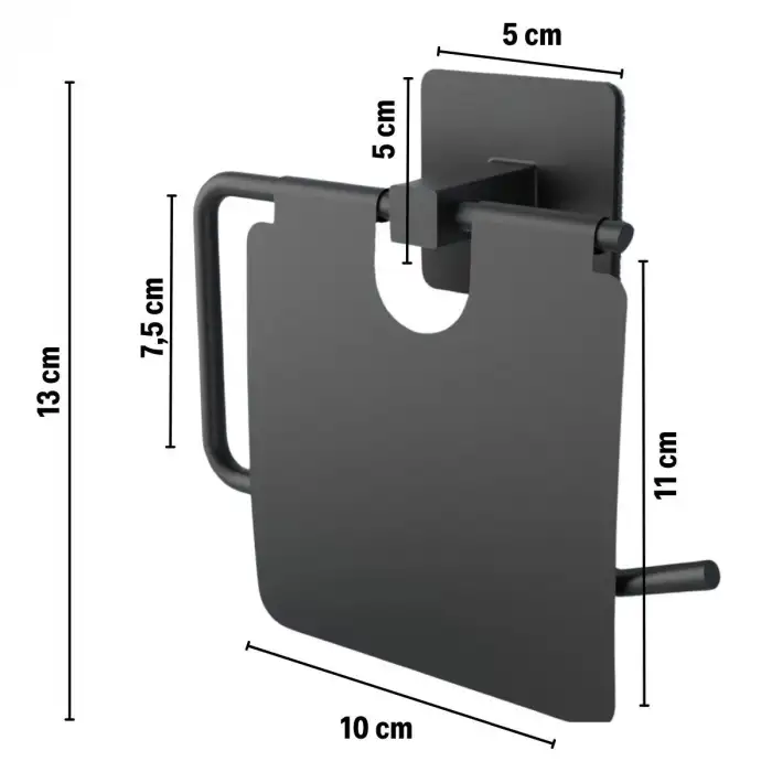 New Kendiliğinden Yapışkanlı Siyah Paslanmaz Metal Kapaklı Tuvalet Kağıtlığı Aparatı