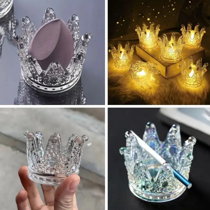 New Kral Tacı Model Mini Mumluk,Küllük,Lokumluk Çok Amaçlı Şeffaf Cam Kase