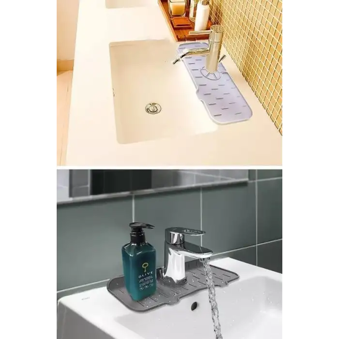 New Lavabo İçin Silikon Esnek Mat Musluk Sapı Damlama Tutucu Raf Mutfak Tezgahı Sıçrama Koruma