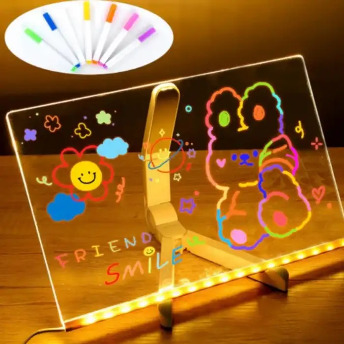 New LED Işıklı Kendiliğinden Renkli Fosforlu Kalemli Dikdörtgen Yazı Panosu 20x30 cm