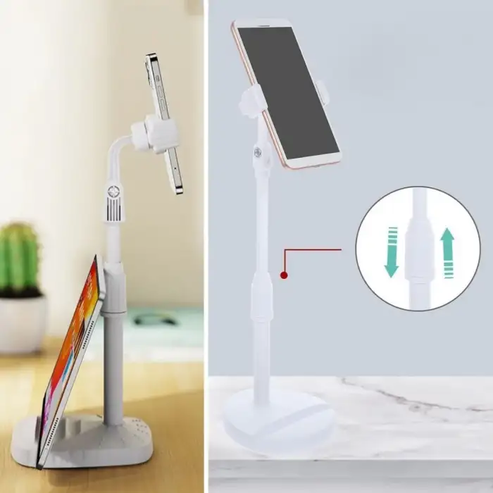 New Masa Üstü Tablet ve Telefon Tutucu Plastik Aparat Beyaz Telefon Standı