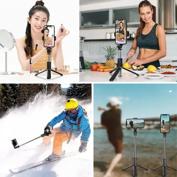 New Masaüstü Tripod Olabilen Telefon Tutuculu Kablosuz Kumandalı Selfie Çubuğu