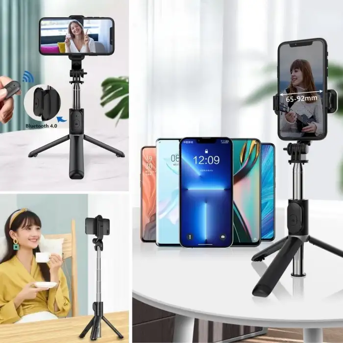 New Masaüstü Tripod Olabilen Telefon Tutuculu Kablosuz Kumandalı Selfie Çubuğu