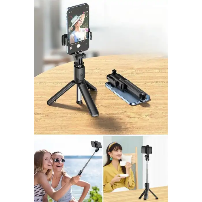 New Masaüstü Tripod Olabilen Telefon Tutuculu Kablosuz Kumandalı Selfie Çubuğu