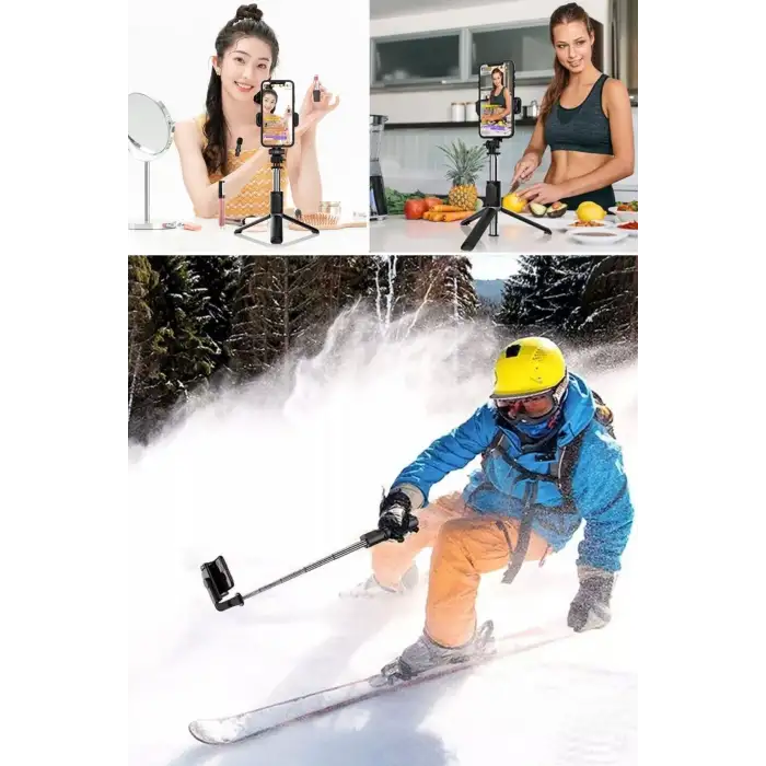 New Masaüstü Tripod Olabilen Telefon Tutuculu Kablosuz Kumandalı Selfie Çubuğu