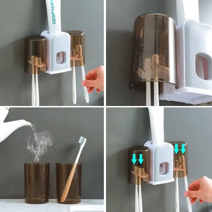 New Montaj Gerektirmeyen Fayansa,Duvara Yapışabilen 2 Kupalı Steril Otomatik Diş Macunluk