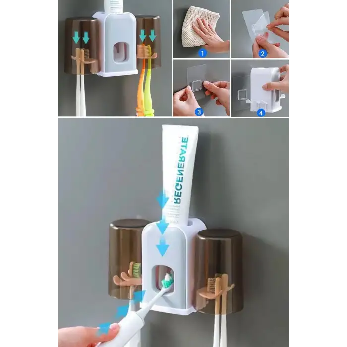 New Montaj Gerektirmeyen Fayansa,Duvara Yapışabilen 2 Kupalı Steril Otomatik Diş Macunluk