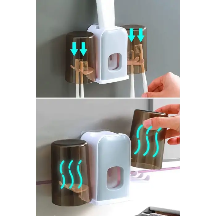 New Montaj Gerektirmeyen Fayansa,Duvara Yapışabilen 2 Kupalı Steril Otomatik Diş Macunluk