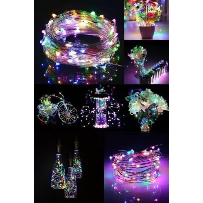 New Pilli Renkli Peri Led Işık Dekoratif Aydınlatma 5 Metre RGB Led