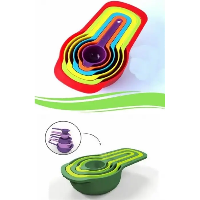 New Pratik Ölçü Kaşığı Kabı 5li Şeker Baharat Sıvı Ölçer Aparat