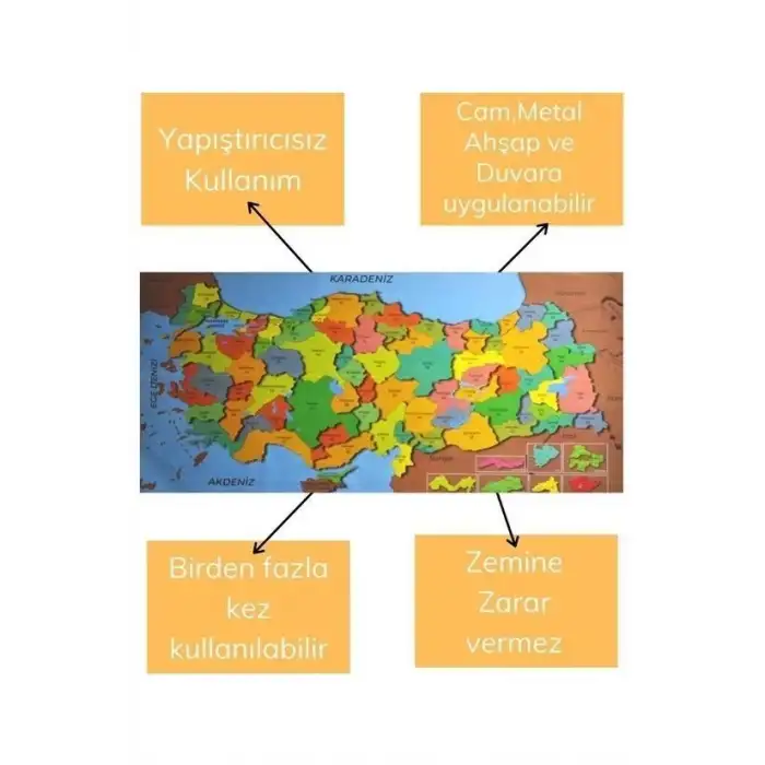 New Renkli Türkiye Haritası Manyetik Yapıştırıcı Gerektirmeyen Duvar Stickerı 118 CM * 56 CM