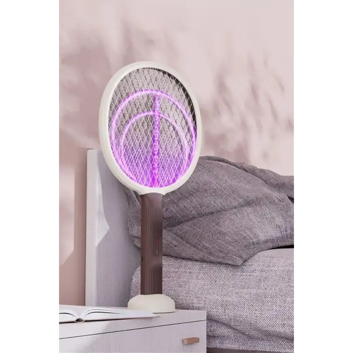 New Şarjlı Sinek Öldürücü Masaüstü Standlı,Mor Işık 43cm Sinek Kovucu Raket