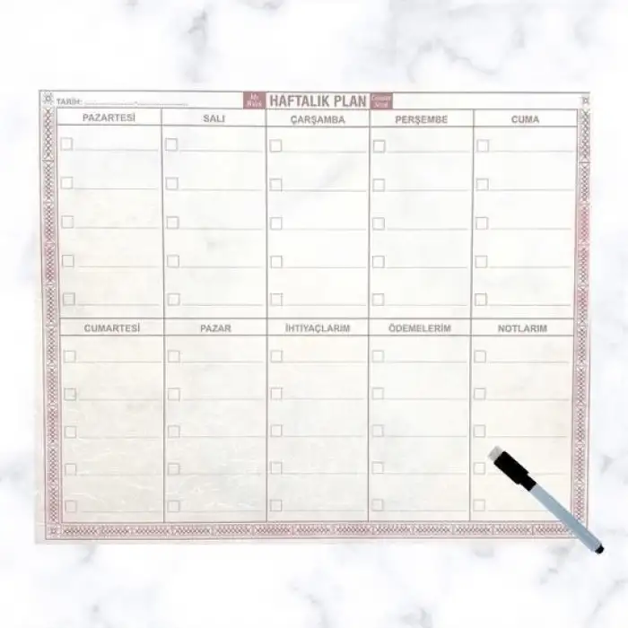 New Şeffaf Kendiliğinden Yapışkanlı Kalemli Haftalık Planlayıcı 40cm-50cm