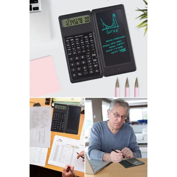 New Silinebilir LCD Yazı Tabletli,Kalemli Katlanabilir Bilimsel Hesap Makinesi