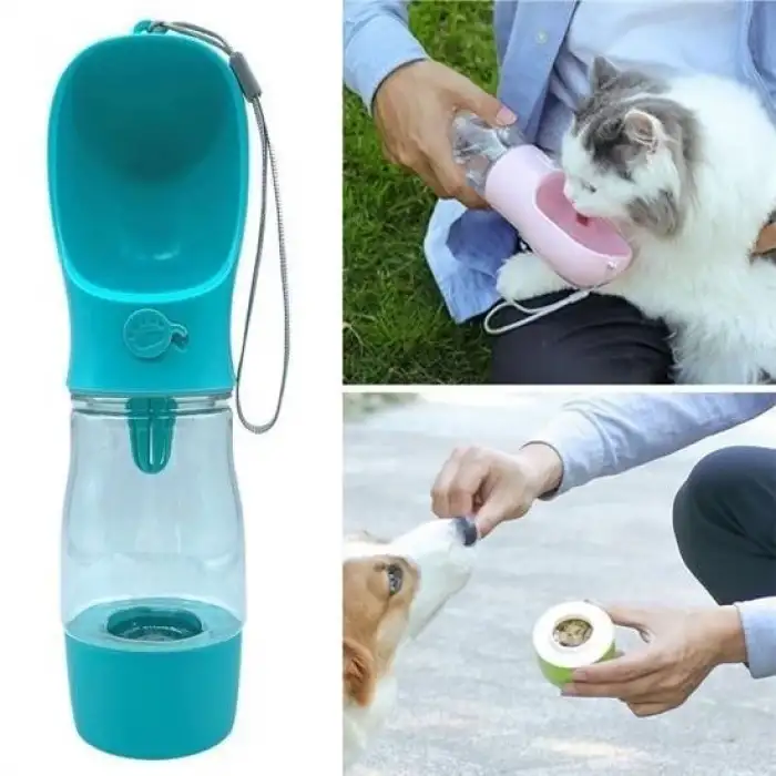 New Taşınabilir Mama Hazneli Evcil Hayvan Suluğu Seyahat Kabı Kilitlenebilen Su Sızdırmaz 380ML