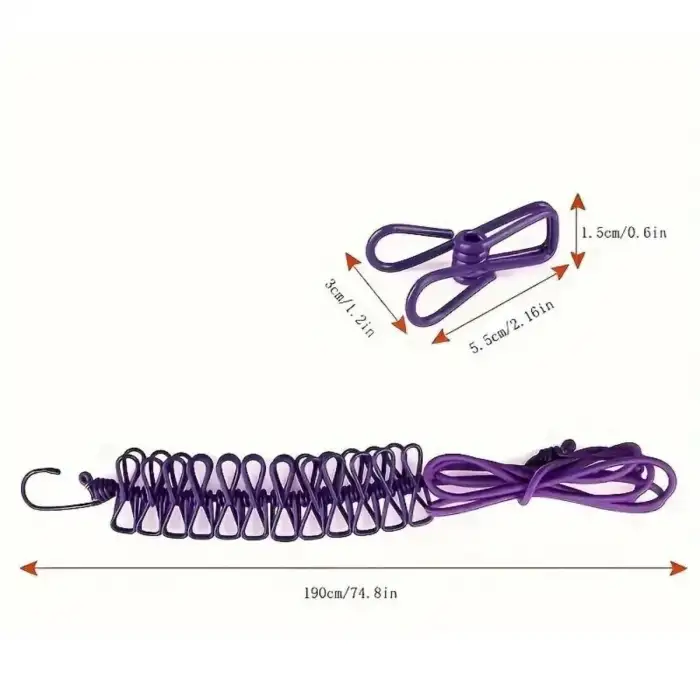 New Taşınabilir Seyahat Çamaşır İpi 12 Mandallı Klipsli Lastikli Çamaşır Mandalları