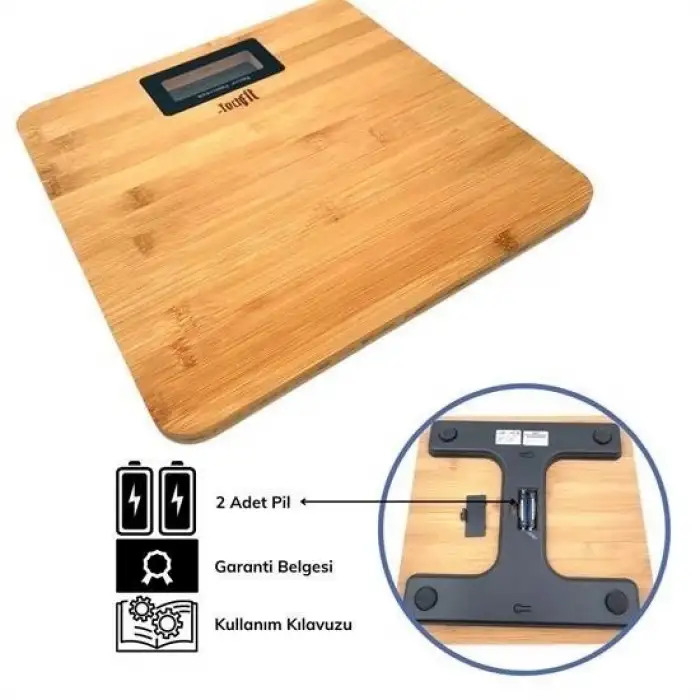 New Techfit Bambu Banyo Baskülü Yüksek Hassasiyetli Darbelere Dijital Dayanıklı Terazi Tf 1065 M
