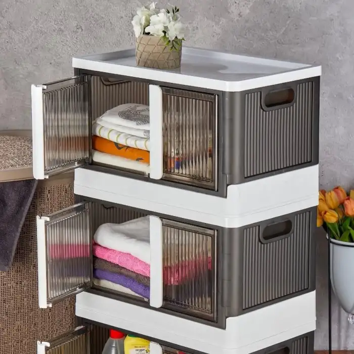 New Tek Katlı Çift Kapaklı Demonte Mutfak ve Banyo Düzenleyici Plastik Raf-Antrasit