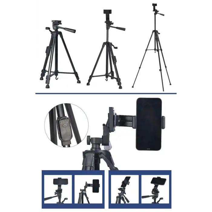 New Telefon ve Fotoğraf Makinası Takılabilen Bluetooth Kumandalı 146 cm Tripod