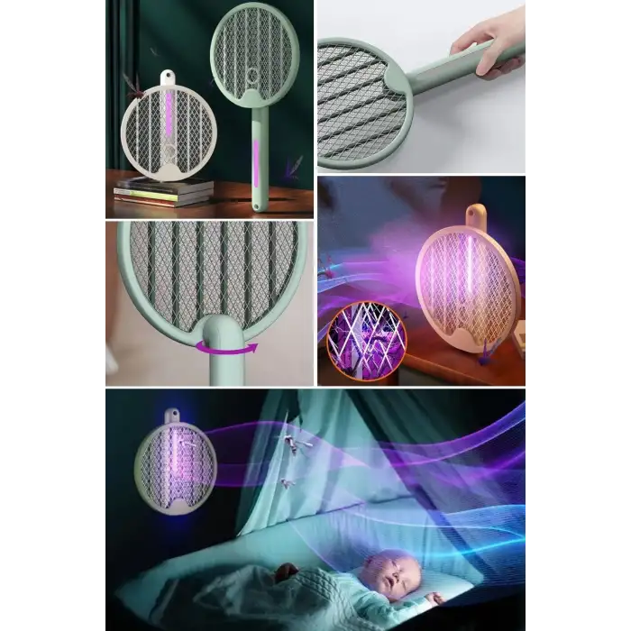 New Tenis Raketi Tipi Masaüstü Olabilen Gece Lambalı Sinek Kovucu,Öldürücü Raket