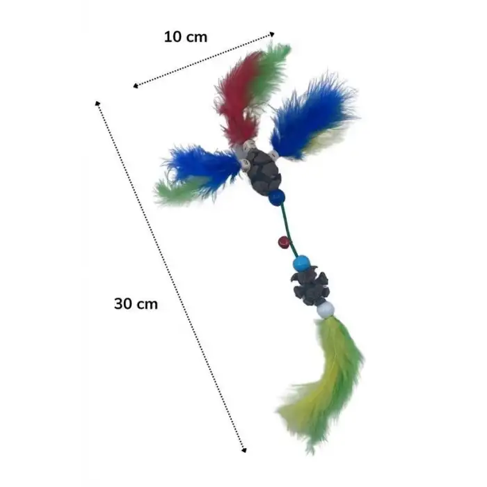 New Tüylü Tahta Boncuklu Zilli Kedi Oyuncağı Çok Renkli Kedi Oyuncak