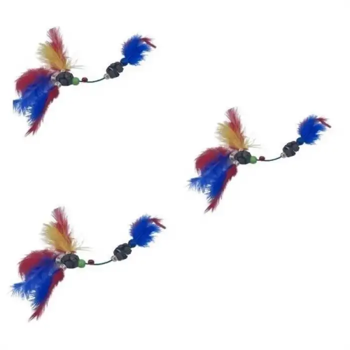 New Tüylü Tahta Boncuklu Zilli Kedi Oyuncağı Çok Renkli Kedi Oyuncak