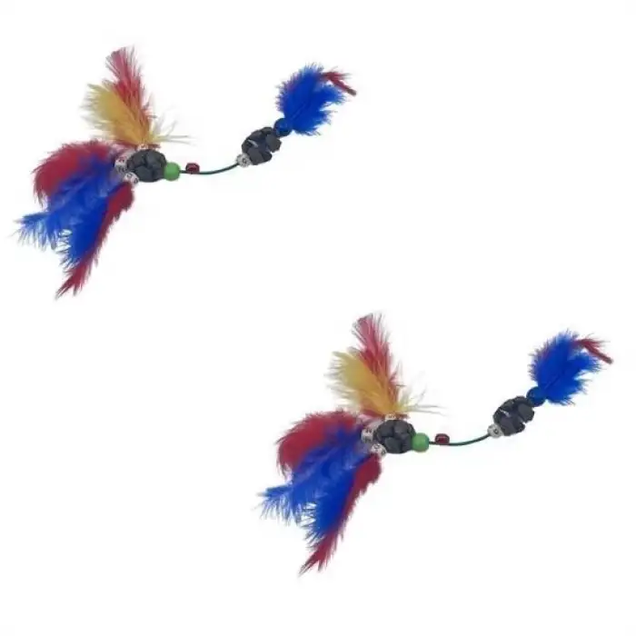 New Tüylü Tahta Boncuklu Zilli Kedi Oyuncağı Çok Renkli Kedi Oyuncak