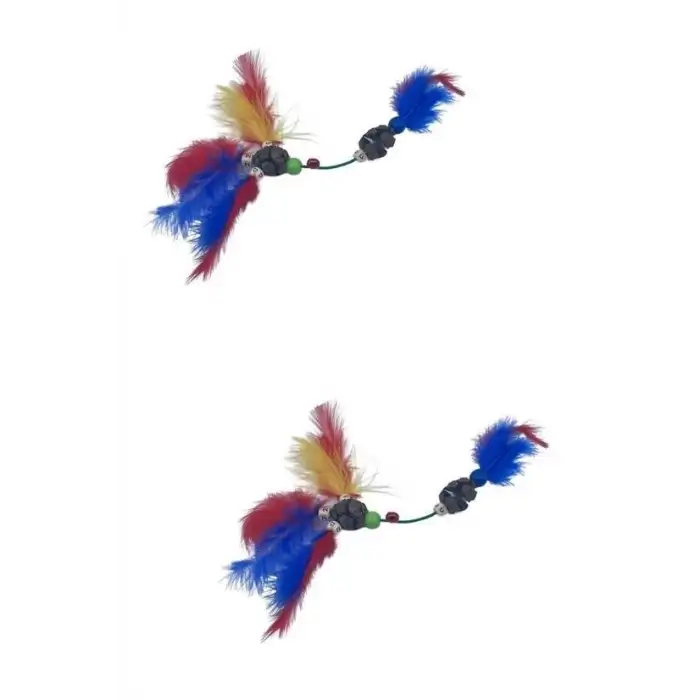 New Tüylü Tahta Boncuklu Zilli Kedi Oyuncağı Çok Renkli Kedi Oyuncak