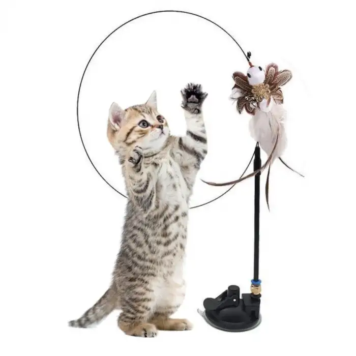 New Vantuzlu Tüylü Zilli Olta Kedi Oyuncağı 2 Oltalı