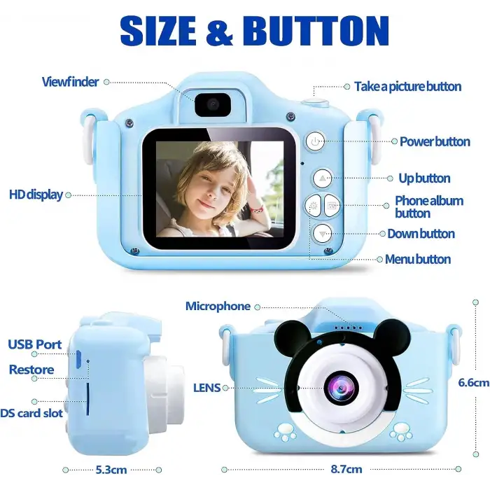 Çocuk Dijital Fotoğraf Makinası 20 Mp Video Kaydedici 2.0 İnç Çift Kameralı