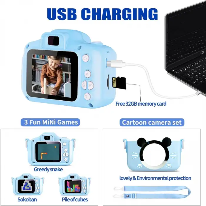 Çocuk Dijital Fotoğraf Makinası 20 Mp Video Kaydedici 2.0 İnç Çift Kameralı