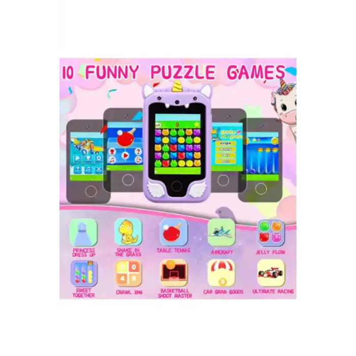 Çocuklar İçin Eğitici Telefon Dokunmatik Ekran Çift Kameralı Fenerli Müzik Çalar Oyun Video Pembe