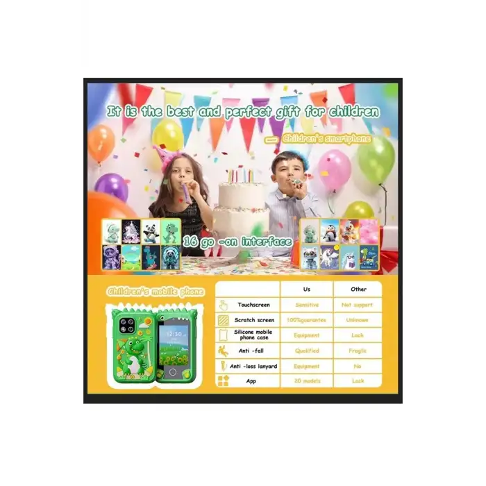 Çocuklar İçin Eğitici Telefon Dokunmatik Ekran Çift Kameralı Fenerli Müzik Çalar Oyun Video Pembe